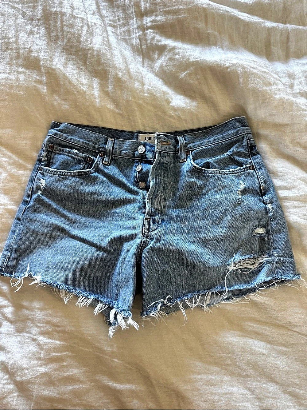 AGOLDE Parker Long Short Denim Cutoff Shorts Blue Waist 29